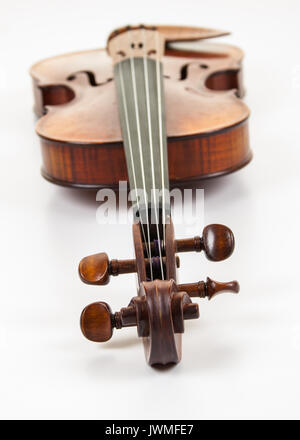 A beautiful fine violin on white surface Stock Photo