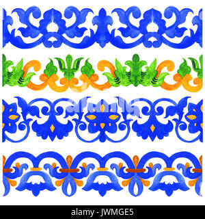 Portuguese azulejo tiles. Border. Gorgeous seamless patterns. For bathroom pottery, scrapbooking wallpaper cases for smartphones, web background, prin Stock Photo