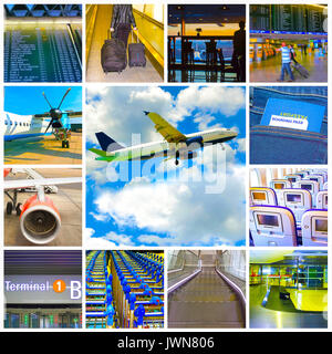 Collage of airport and airplane photos Stock Photo