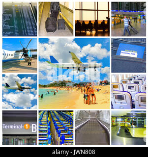 Collage of airport and airplane photos Stock Photo