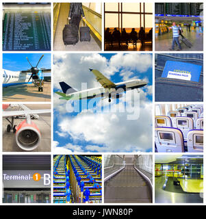 Collage of airport and airplane photos Stock Photo