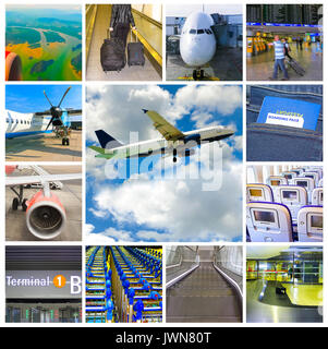 Collage of airport and airplane photos Stock Photo