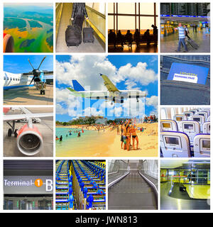 Collage of airport and airplane photos Stock Photo