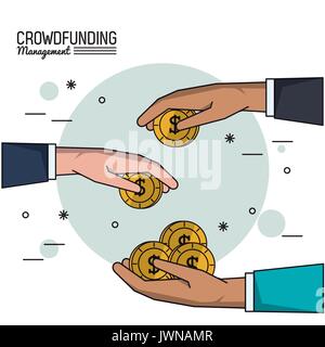 colorful poster of crowd funding management with hands with money Stock Vector