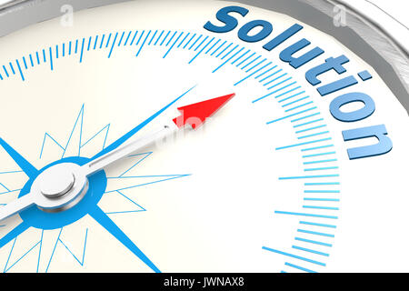 Solution word on isolated compass image with hi-res rendered artwork that could be used for any graphic design. Stock Photo