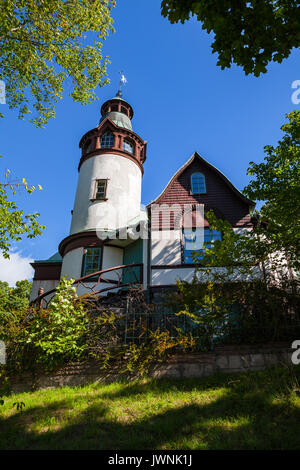 Stone manor house with tower in Skansen museum, Stockholm Stock Photo