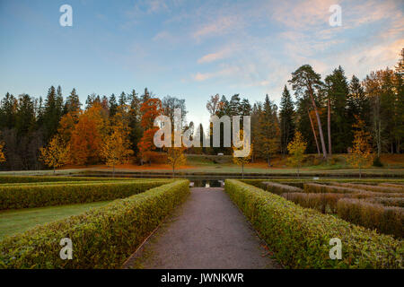 Autumn park around a pond. October fall time. Stock Photo