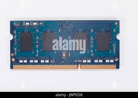 Laptop computer memory chip isolated on white in a close up view from above Stock Photo