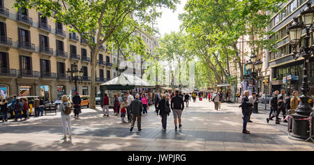 Las Ramblas, looking South in Barcelona, Spain Stock Photo