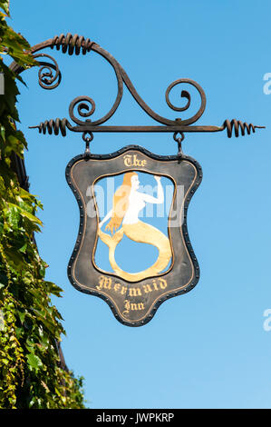 The pub sign for the Mermaid Inn in Rye, East Sussex. Stock Photo