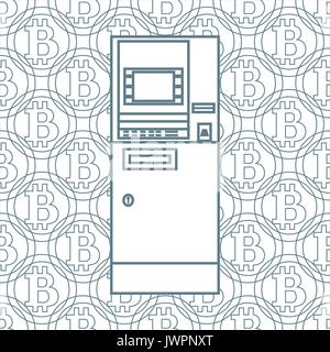Stylized icon of a colored automatic teller machine or ATM on a bitcoins background. Stock Vector