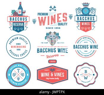 Set A of wine badges and icons for any use colored Stock Vector