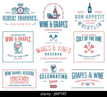 Set C of wine badges and icons for any use colored Stock Vector