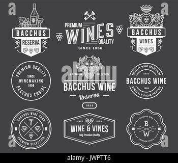 Set A of wine badges and icons for any use white on black Stock Vector