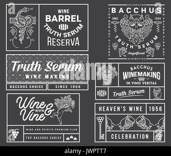 Set B of wine badges and icons for any use white on black Stock Vector