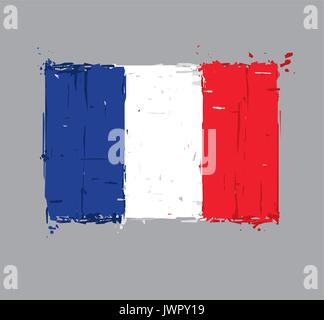 French Flat Flag - Vector Artistic Brush Strokes and Splashes. Grunge Illustration, all elements neatly on layers and groups. The JPEG has a clipping  Stock Vector