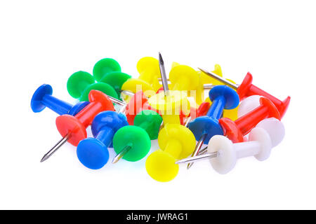 pile of colorful plastic pushpin isloated on white background Stock Photo