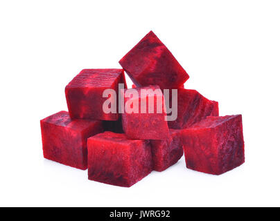 pile of cube beetroot isolated on white background Stock Photo