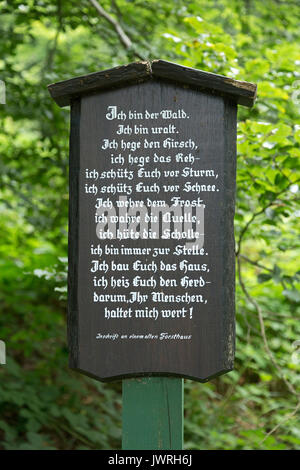 inscription beside the trail to Bruchhausen Rocks, Sauerland, Northrhine-Westfalia, Germany Stock Photo