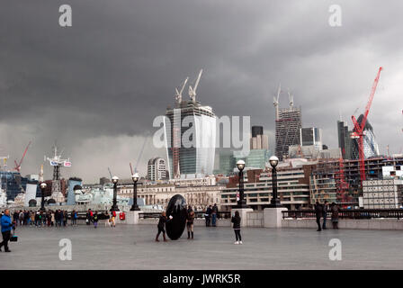 London England, The Gherkin, Frenchurch Street Building Called the Walkie-Talkie, Construction, Museum Battleship, Financial District, Commercial Stock Photo