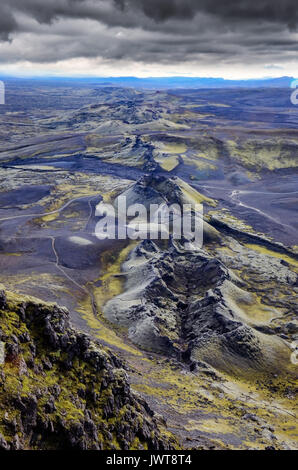 Landscape view of dramatic volcanic craters chain in Lakagigar, Iceland Stock Photo