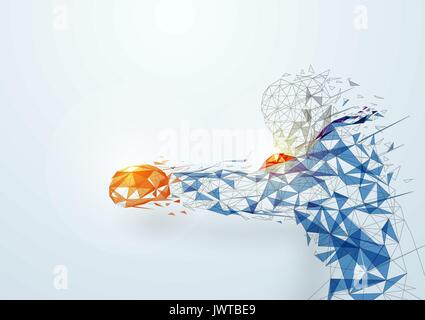 Abstract low polygon Box wireframe mesh on soft blue background Stock Vector