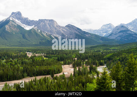 The Wedge and Surrounding Mountains, the Kananaskis River in the Canadian Rockies from the Grounds of Kananaskis Lodge Alberta Canada Stock Photo