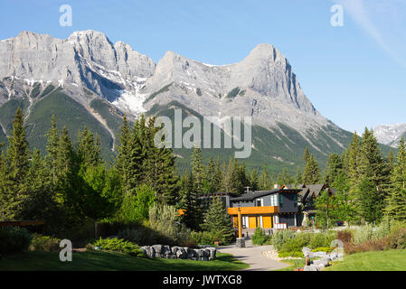 Beautiful Housing and Rocky Mountain Scenes and Pine Forest in Canmore Banff National Park Alberta Canada Stock Photo