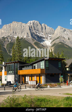 Beautiful Housing and Rocky Mountain Scenes and Pine Forest in Canmore Banff National Park Alberta Canada Stock Photo