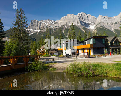 Beautiful Housing and Rocky Mountain Scenes and Pine Forest in Canmore Banff National Park Alberta Canada Stock Photo