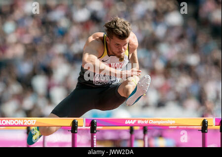 London, Grossbritannien. 12th Aug, 2017. Rico FREIMUTH, Deutschland, Aktion, 110m Huerden Zehnkampf, am 12.08.2017 Leichtathletik Weltmeisterschaft 2017 in London/ Grossbritannien, vom 04.08. - 13.08.2017. | Verwendung weltweit Credit: dpa/Alamy Live News Stock Photo