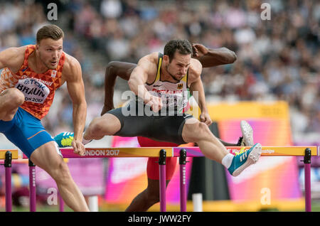 London, Grossbritannien. 12th Aug, 2017. Kai KAZMIREK, Deutschland, Aktion, 110m Huerden Zehnkampf, am 12.08.2017 Leichtathletik Weltmeisterschaft 2017 in London/ Grossbritannien, vom 04.08. - 13.08.2017. | Verwendung weltweit Credit: dpa/Alamy Live News Stock Photo