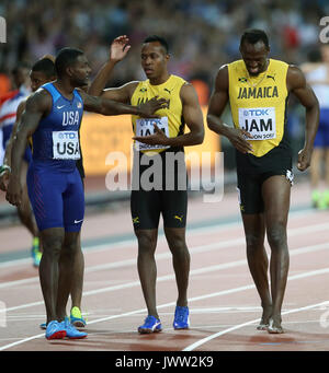 Justin Gatlin, Julian Forte & Usain Bolt 4 X100 Metres World Athletics Championships 2017 London Stam, London, England 12 August 2017 Credit: Allstar Picture Library/Alamy Live News Stock Photo