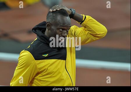 London, UK. 13th August, 2017. Usain Bolt (JAM) on his special lap of honour at the end of the meet. IAAF world athletics championships. London Olympic stadium. Queen Elizabeth Olympic park. Stratford. London. UK. 13/08/2017. Credit: Sport In Pictures/Alamy Live News Stock Photo