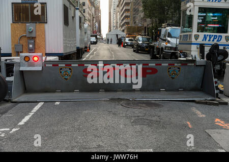 New York, United States. 13th Aug, 2017. New York, NY USA - August 13, 2017: New York Police installed barriers around Trump Tower ahead of President Donald Trump visit to New York Credit: lev radin/Alamy Live News Stock Photo