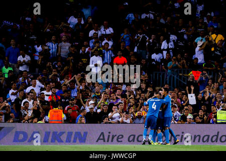 Camp Not Stadium, Barcelona, Spain. 13th of August, 2017. Real Madrid players celebrate PIque's own goal during the match of the first leg of the Super Cup of Spain at Camp Nou Stadium, Barcelona, Spain. Credit: G. Loinaz. Credit: G. Loinaz/Alamy Live News Stock Photo