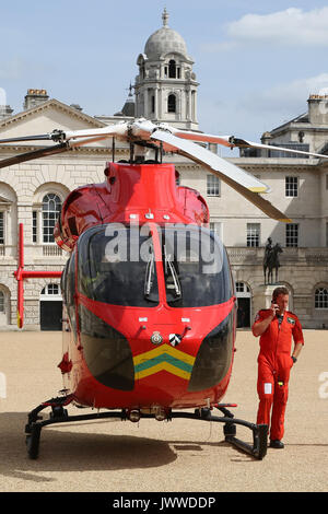 Westminster. London, UK. 14th Aug, 2017. An air ambulance in Horse Guard Parade in Whitehall, attending an emergency in Westminster Credit: Dinendra Haria/Alamy Live News Stock Photo