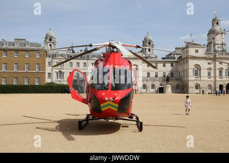 Westminster. London, UK. 14th Aug, 2017. An air ambulance in Horse Guard Parade in Whitehall, attending an emergency in Westminster Credit: Dinendra Haria/Alamy Live News Stock Photo