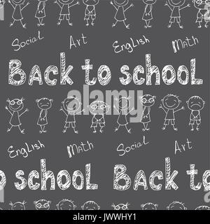 Back to school - pen sketch seamless background on black. Can be used for wallpaper, pattern fills, textile, web page background, surface textures. Ve Stock Vector