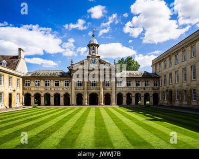 Emmanuel College Cambridge Clocktower and Front Court, part of the University of Cambridge, UK. Founded 1584. Architect: Sir Christopher Wren. Stock Photo