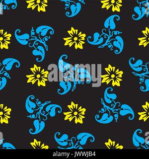 Seamless pattern with ornamental flowers on black. Seamless pattern can be used for wallpaper, pattern fills, web page backgrounds, surface textures Stock Vector