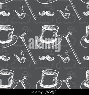 Seamless pattern with steampunk top hat . Hand drawing. Seamless pattern can be used for wallpaper, pattern fills, web page backgrounds, surface textu Stock Vector