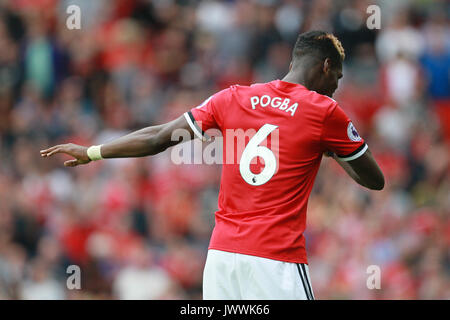 Manchester United's Paul Pogba celebrates his side victory during the Premier League match at Old Trafford, Manchester. PRESS ASSOCIATION Photo. Picture date: Sunday August 13, 2017. See PA story SOCCER Man Utd. Photo credit should read: Richard Sellers/PA Wire. RESTRICTIONS: No use with unauthorised audio, video, data, fixture lists, club/league logos or 'live' services. Online in-match use limited to 75 images, no video emulation. No use in betting, games or single club/league/player publications. Stock Photo