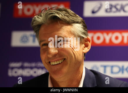 President of the IAAF Lord Sebastian Coe attending a press conference during day ten of the 2017 IAAF World Championships at the London Stadium. Stock Photo