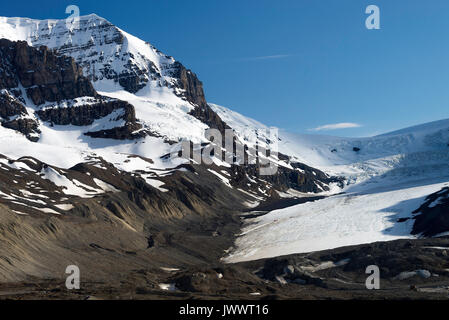 The Columbia Icefield with The Athabasca Glacier and Snow Covered Mountains on Icefields Parkway Banff National Park Alberta Canada Stock Photo