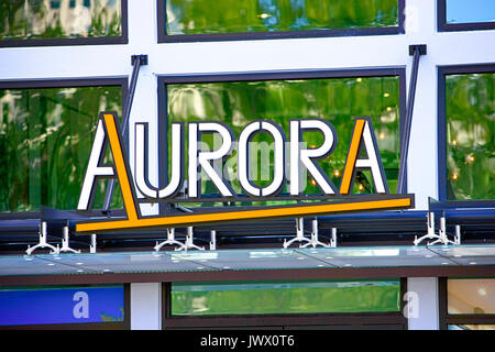 Aurora Apartments sign on S Morgan Street in Tampa FL, USA Stock Photo