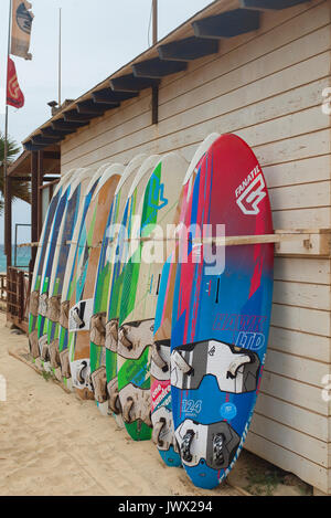 Cape Verde, Sal, surfboards on the beach Stock Photo
