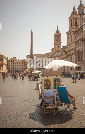 Artist and Artwoks in Piazza Navona, Rome, Lazio, Italy, Europe Stock Photo