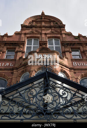 Detail of imperial buildings cast iron gabled canopy in llandudno north wales uk Stock Photo