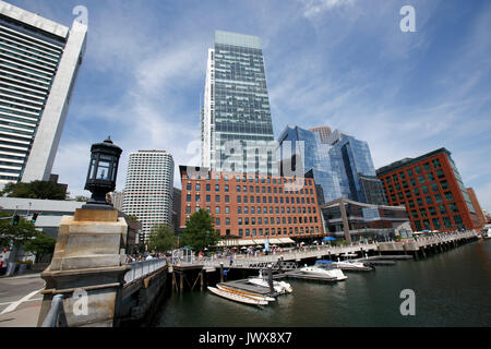 Downtown Boston skyline high rise office waterfront buildings on Fort Point Channel Stock Photo